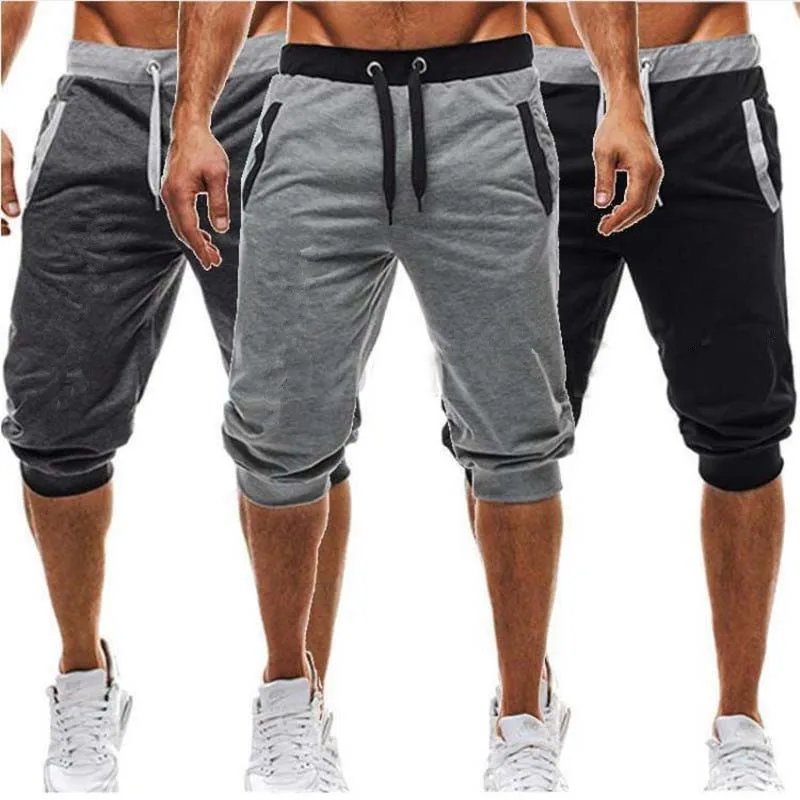 

Summer men Leisure Men Knee Length Shorts Color Patchwork Joggers Short Sweatpants Trousers Men Bermuda Shorts roupa masculina