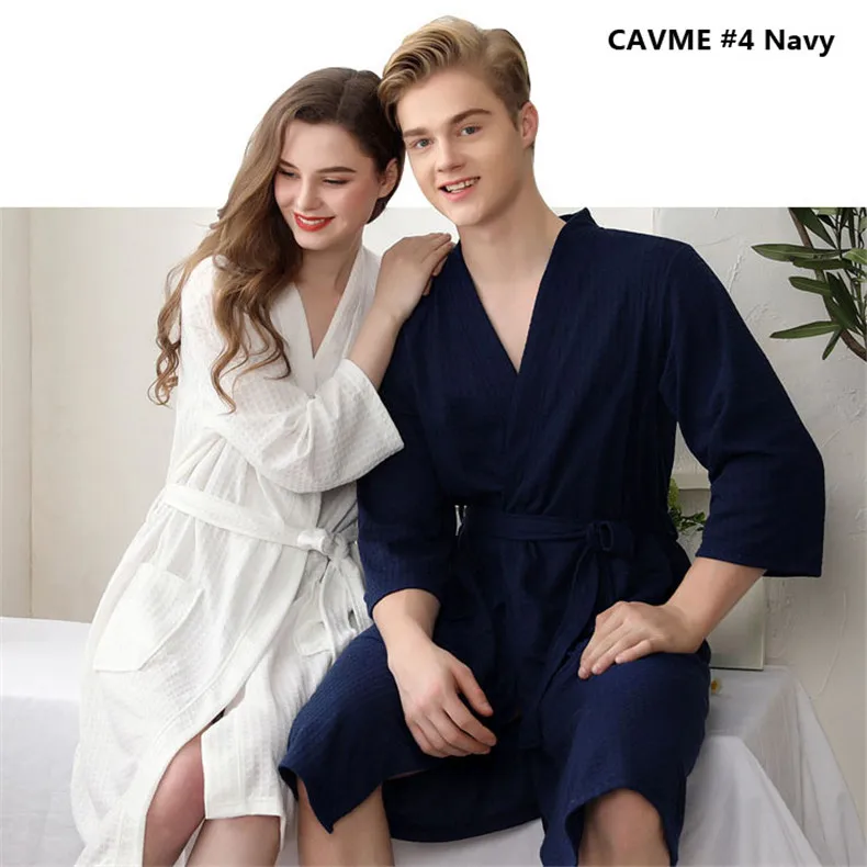 CAVME 4 Navy CAVME, вафельный Халат для женщин и мужчин, летнее Кимоно размера плюс, вафельный Халат, одежда для сна, ночная сорочка для мужчин и женщин - Цвет: CAVME 4 Navy