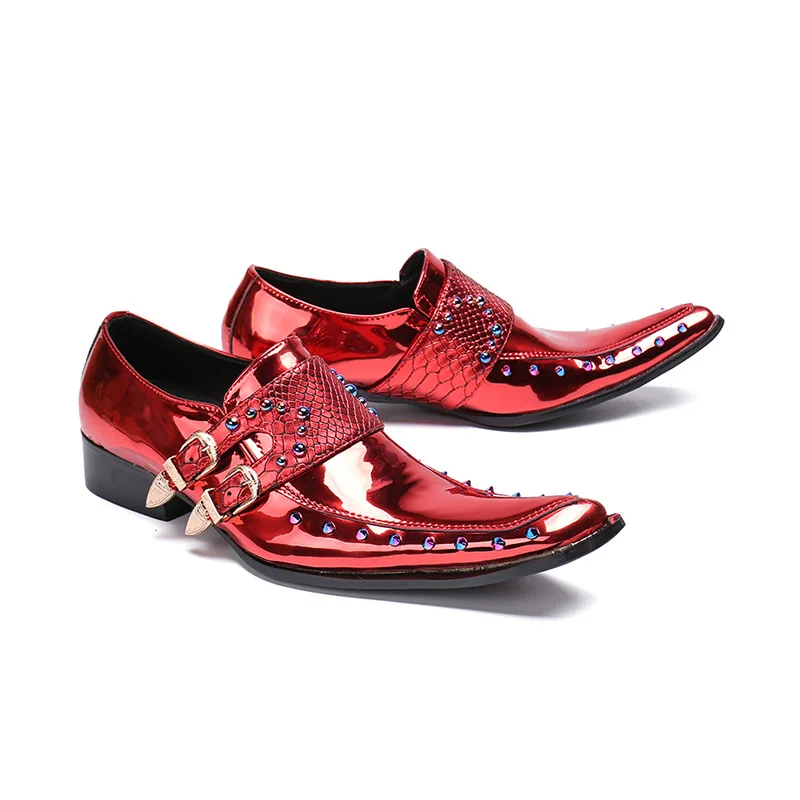 

Business Men's Dress Red Shoes Fashion Men's Leather Wedding Shoes Men's Derby Shoes Flat Nightclub Wind Model Catwalk Shoes