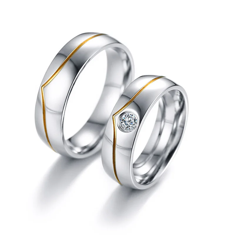 6mm Romantic Zircon Couples Wedding Rings Promiszed Lovers' Gifts Stainless Steel Charm Statement Engagemnt Anillos | Украшения и