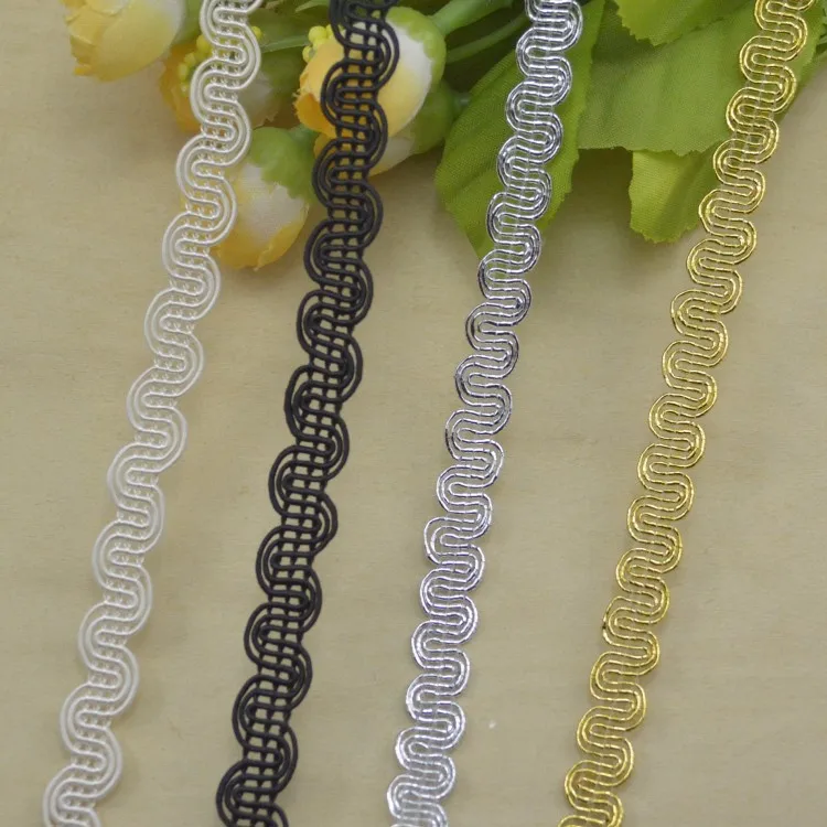 50Meters 1cm Gold Silver Bullion Ribbon Diy Accessory Black Wavy Cluny Webbing Garments Decorations Lace Stiching Tape Trimming