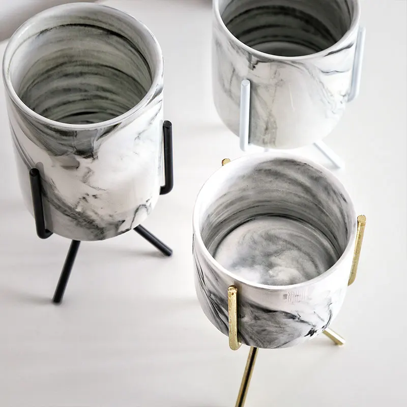 1pcs Flower Pot Geometric with Set Metal Ceramic Plant Planting Decor Display Stand Home Decal Home Ornament Home Supply