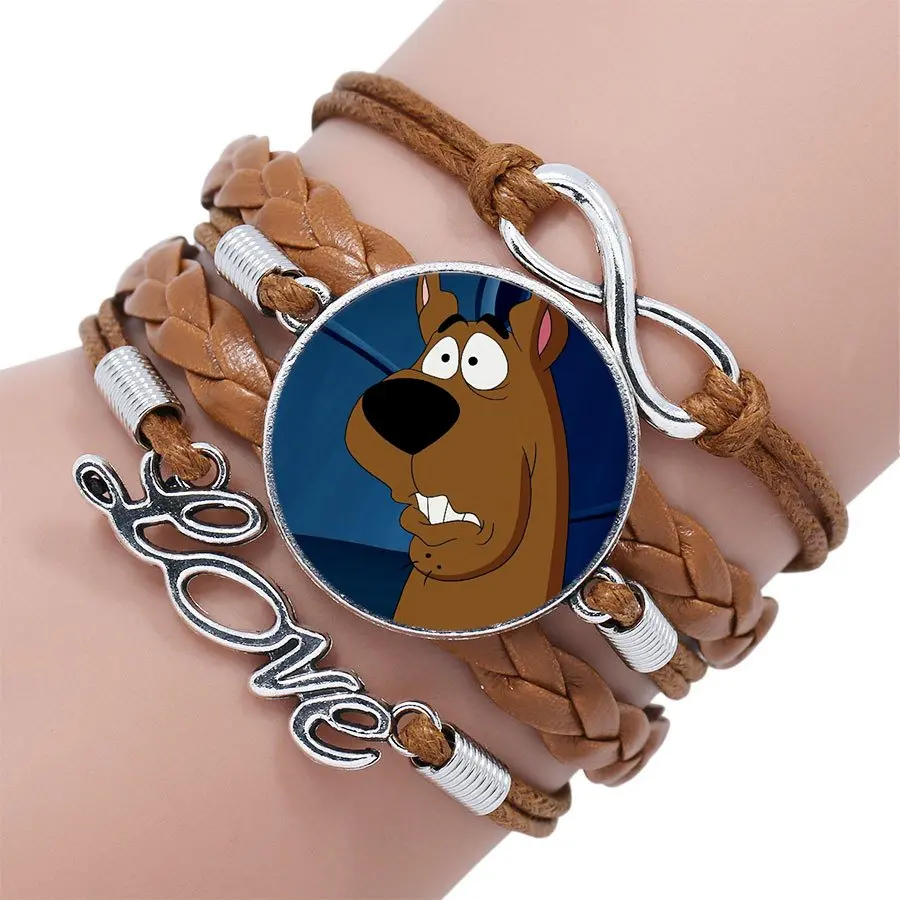 as picture Для женщин вечерние Scooby Doo Миньон мода стекло Многослойные черный/коричневый кожаный браслет ювелирные изделия - Окраска металла: as picture