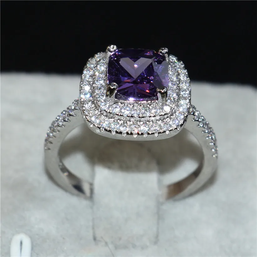 Женское кольцо из стерлингового серебра 925 пробы 4ct фиолетовое с объемным