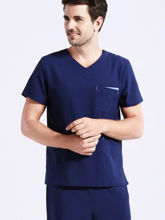 navy blue Одежда с короткими рукавами для докторов Meidcal скраб наборы спа салон красоты стоматологическая клиника Спецодежда Комбинезоны медсестры униформа лабораторные халаты - Цвет: navy blue