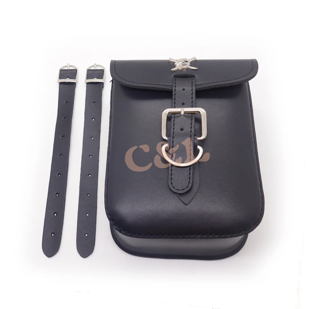 Мотоциклетная черная прямоугольная сумка из искусственной кожи с черепом для