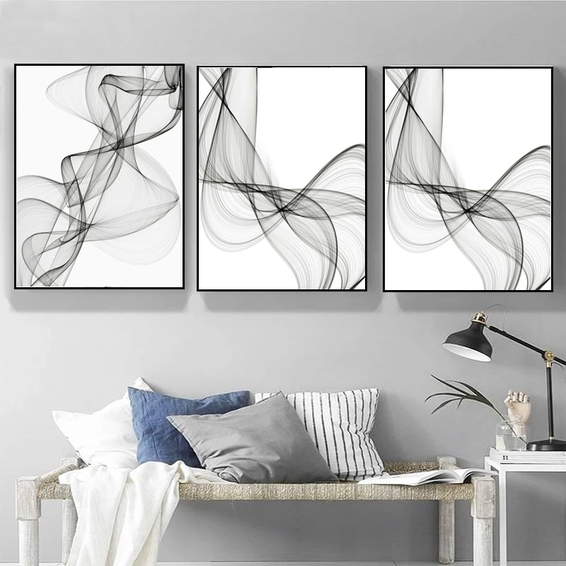 

Abstract Modern Moving Line Canvas Paintings Black And White Poster Print Wall Art Pictures Living Room Home Decor