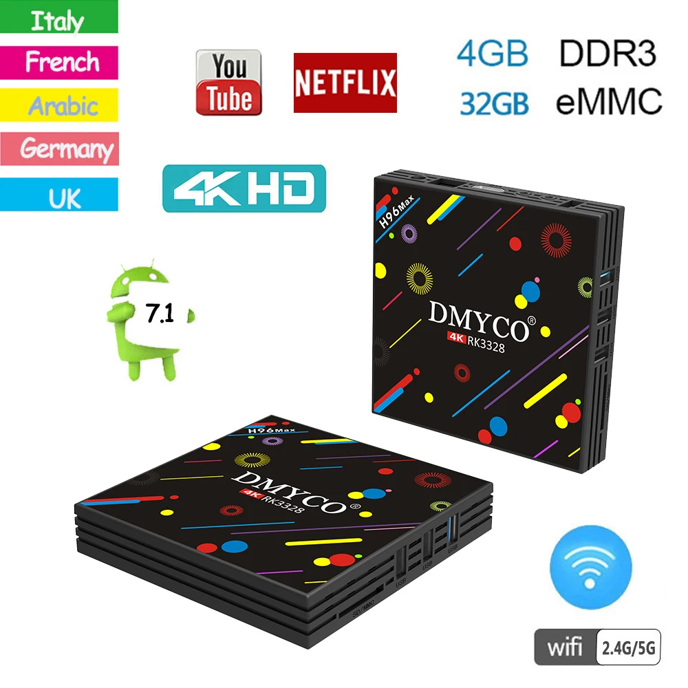 H96 Max H2 Android 7 1 ТВ BOX 4 Гб 32 GB 2 4G/5G Wi Fi Bluetooth 0 USB 3 HD K VP9 HDR10 Smart Media Player Поддержка Neflix|iptv