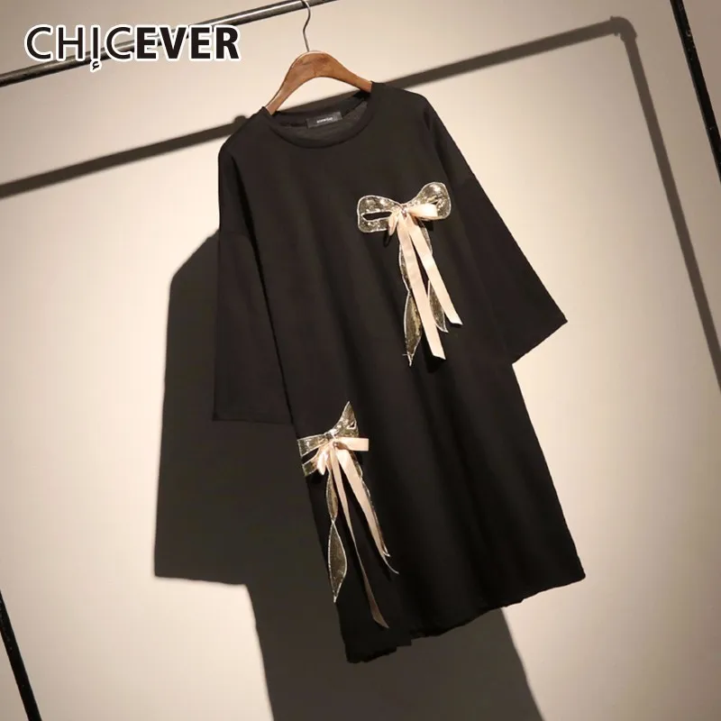 Женское платье с бантом CHICEVER летнее О образным вырезом и рукавом три четверти