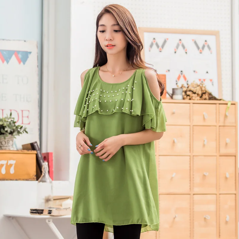 Новая летняя женская сексуальная Элегантная блузка с бусинами и жемчугом