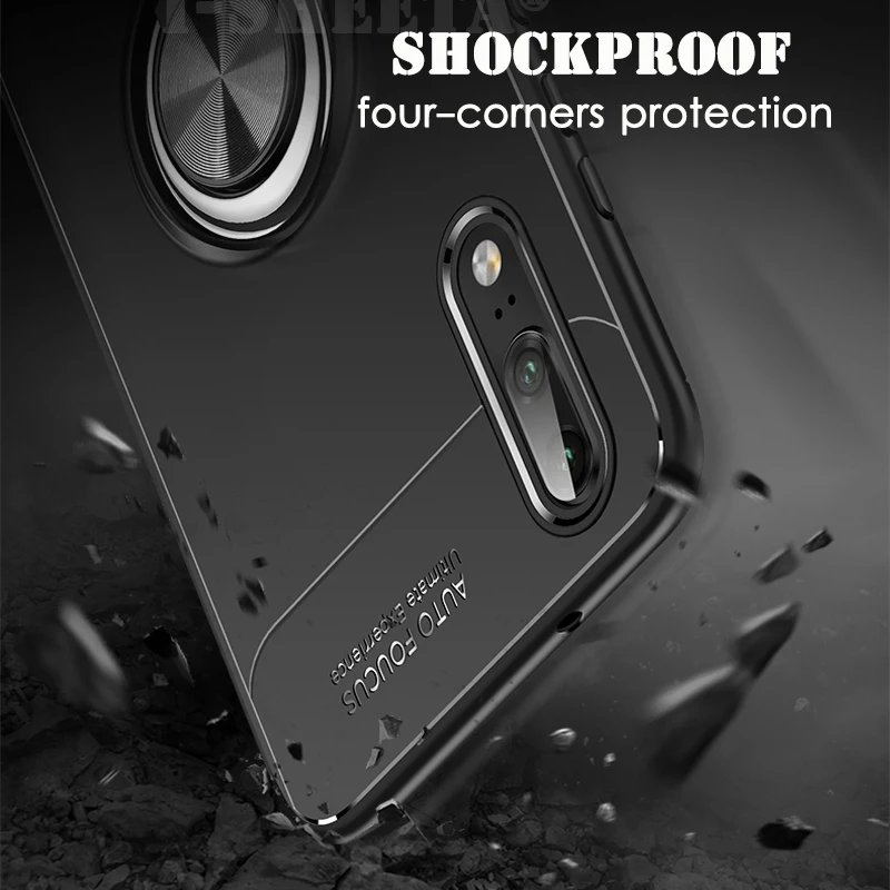 For Huawei P20 P30 Lite Pro 360 Metal Holder Magnetic Bracket Suction Finger Ring Cover Silm Ultra thin Soft TPU Cases |