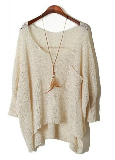 2016 на осень-зиму Женский Большой вязаный свитер с рукавами летучая мышь футболка