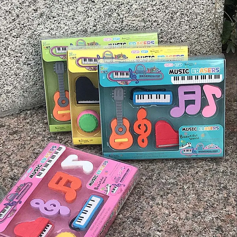 

Creative Musical Notes Pencil Eraser School Students Study Gifts Prize Kids Stationery Colorful 3D Guitar Piano Music Set Eraser