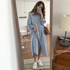 Женское винтажное длинное платье-рубашка, повседневное свободное элегантное платье-рубашка из хлопка с длинным рукавом и отложным воротником, большие размеры, весна 2022