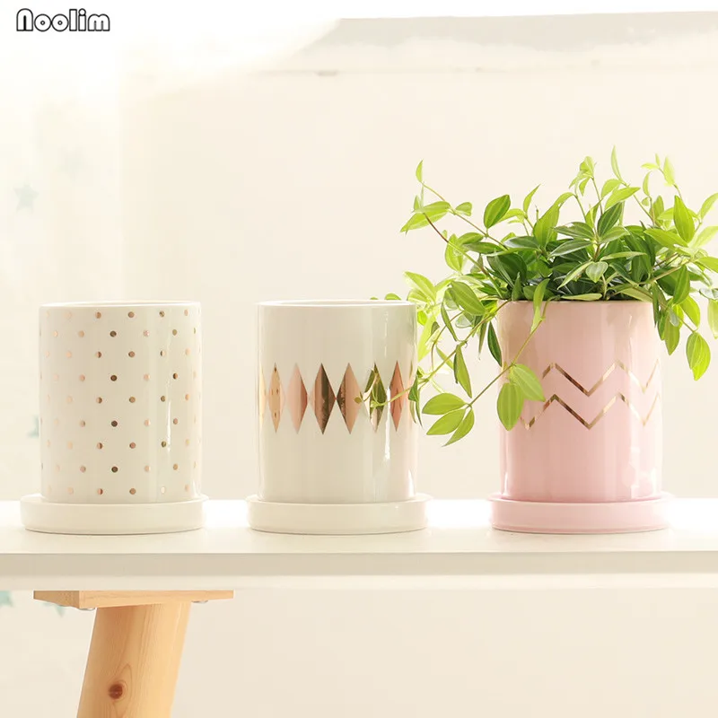 Керамический цветочный горшок в скандинавском стиле с поддоном креативные