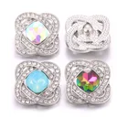 10 шт.лот Новые оснастки ювелирные изделия 4 вида цветов квадратный цветок кристалл горный хрусталь Металлические Кнопки для 18 мм оснастки браслет с кнопками