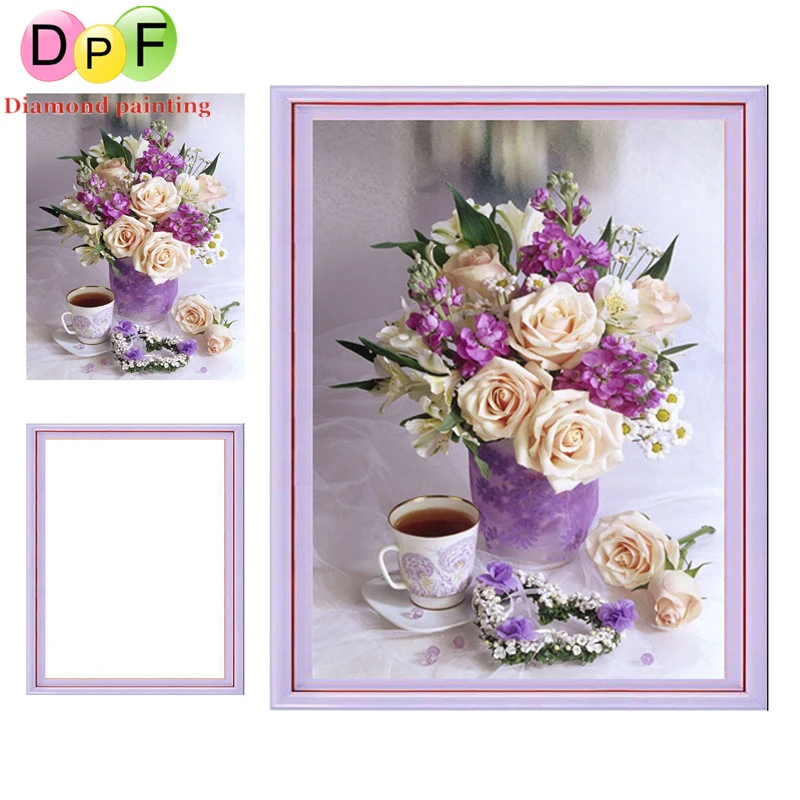 DPF Роза Ваза Алмазная вышивка крестиком рамка алмазная живопись круглая Стразы