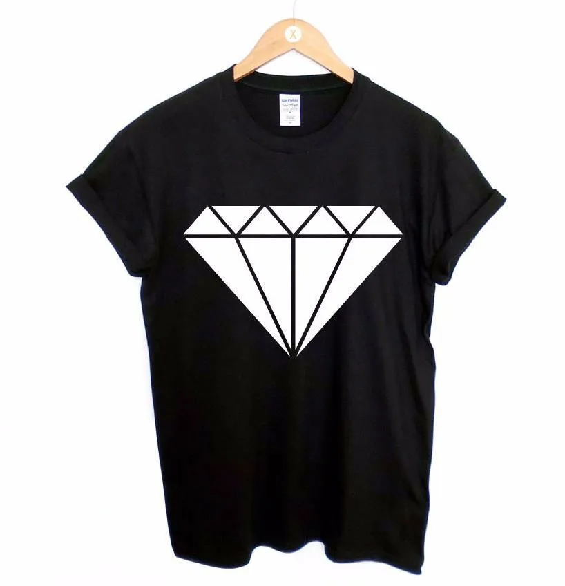 

Women Tshirt Diamond Print Cotton Casual Funny Shirt For Lady Black Top Tee Hipster New Arrival