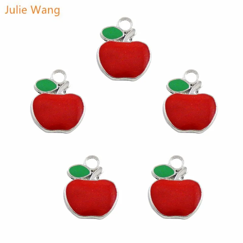 Julie Wang 40 шт. милые эмалевые подвески из сплава в форме яблока-кулоны для