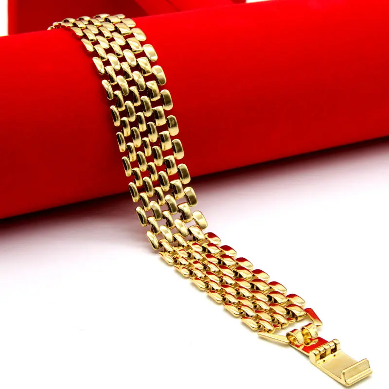 New Mesh Shaped Mens Bracelet Yellow Gold Filled 18MM Wide Hip Hop Boys/Man Wrist Chain 8.26