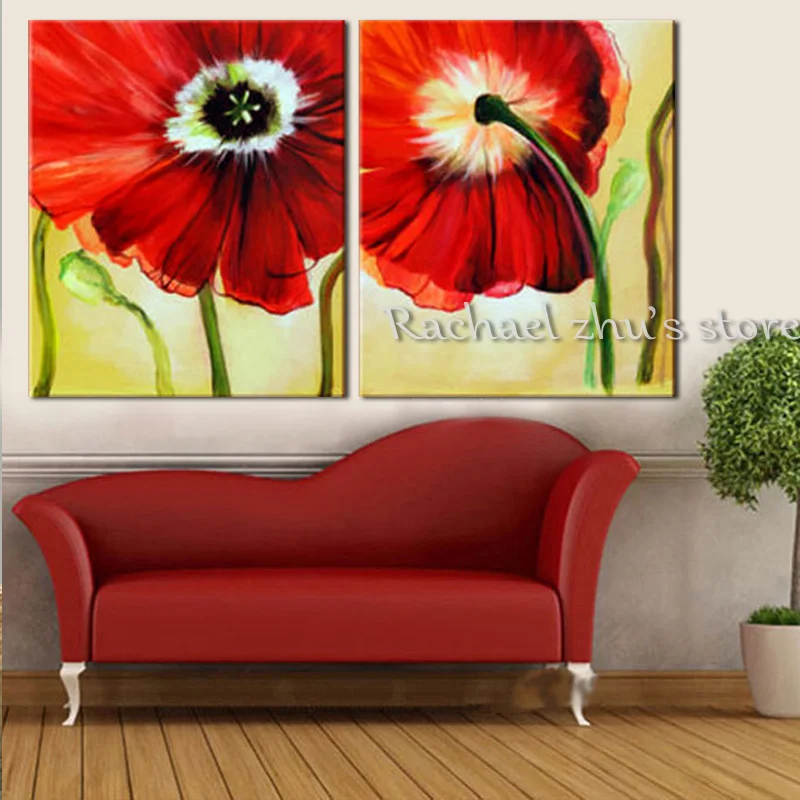 Современная картина маслом с красными маками 100% ручная работа на холсте двумя