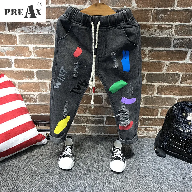

Fashion Jeans for Boys Girl Pants 2018 New Children Tracksuits Print Broken Hole Pants Children Trousers Casual Sport Jeans Pant