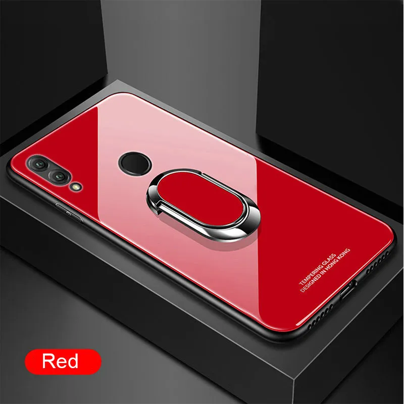 Red Закаленное Стекло Магнитный чехол для huawei Honor 8X Max Honor 10 9 Lite V10 7A 7C играть Nova 4 3 3i 3E вращающийся кольцо держатель Крышка - Цвет: Red