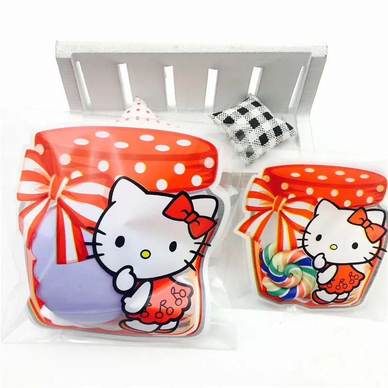 

2 sizes 100pcs Plastic Cookie Bags Cartoon Cat Cookie Bag Baby Shower Cake Candy Macaron Packaging Bag