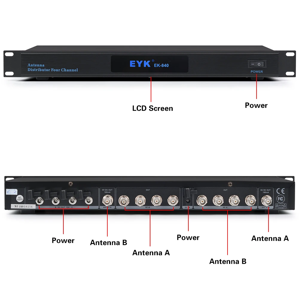 EYK EK-840, 300 м, направленная антенна, распределитель, стабильный, для 4 комплектов, Беспроводная микрофонная система 500-950 МГц, микрофонный сплиттер, коллектор