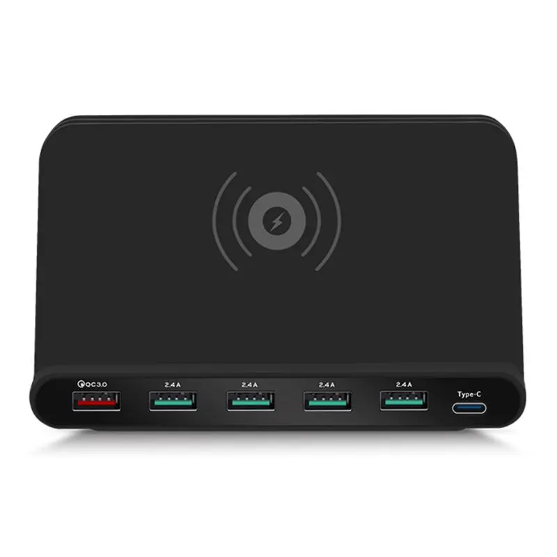 7-в-1 Беспроводной Зарядное устройство QC 3,0 Быстрая зарядка 5 Порты usb Тип C зарядная док-станция для iphone samsung смартфона Xiaomi