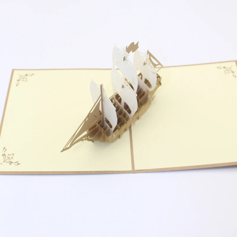 3D лазерная резка ручная работа резьба Золотая парусная лодка бумага приглашения
