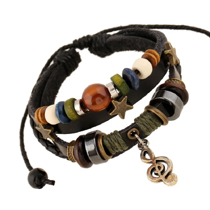 Новинка браслет из натуральной кожи унисекс женский бисера ретро сплава Sol Note