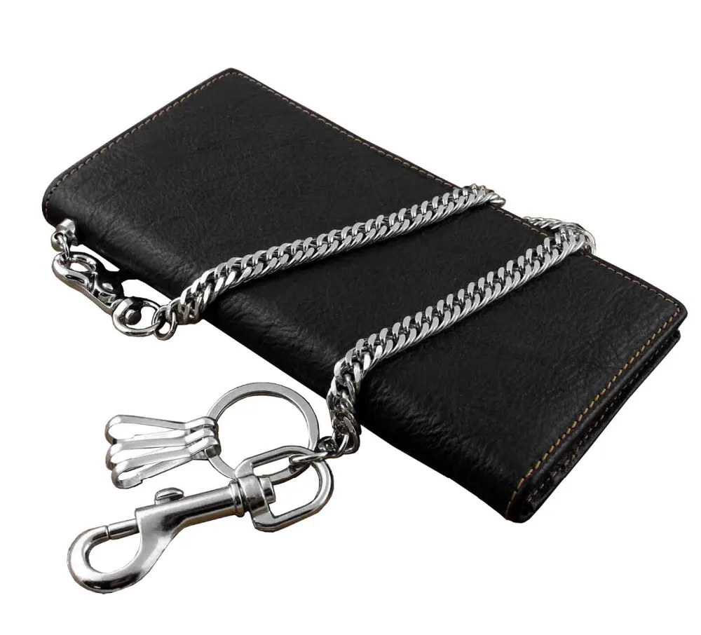 New Black Real Leather Mens Biker Card/Money Long Wallet Purse W/ Jeans Key Chain | Багаж и сумки