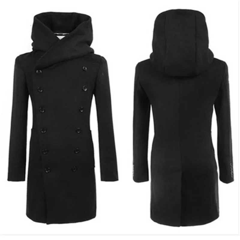 Мужская Пледы И Твида Двубортный Пальто Осень Slim Fit Длинный Участок Шерстяные