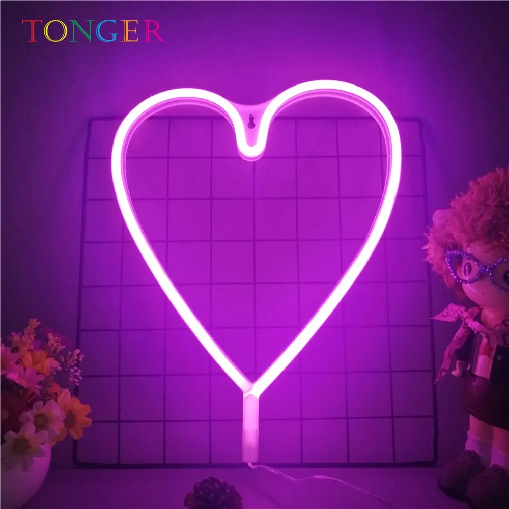 TONGER Operated pink hart Neon Art Sign LED Handmade Visual Artwork Home Wall Decor Leon Light for Kids Room TG2002 | Освещение