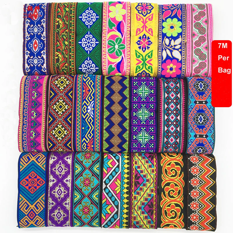 

7M/Bag 5CM Mix Color Retro Grosgrain Ribbon DIY Handmade Supplies Woven Webbing Clothing Shoes Decorative Accessories HB191