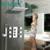 kemaidi 8 10 12 16 inch shower head square chrome brass message jets shower set wall mounted rainfall bathroom kit hand shower