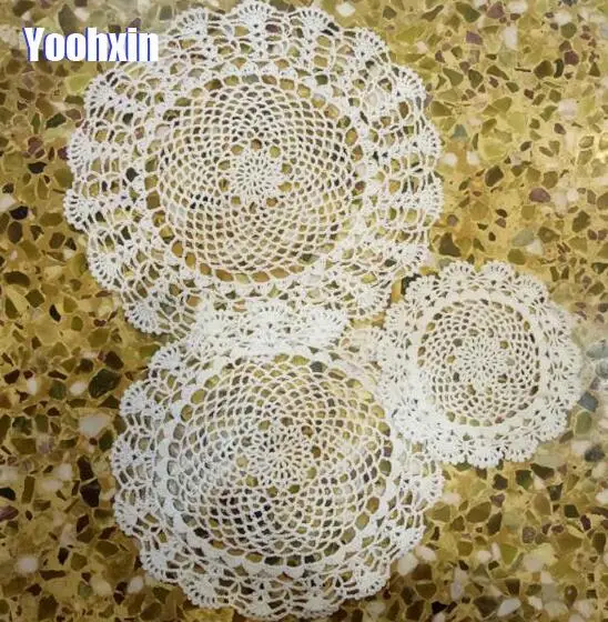 Ручной работы из хлопка круглый коврик чашки coaster кружка кухня Рождественский стол место коврик ткань из кружев «кроше» с чайная, кофейная салфетка подставкой под горячее