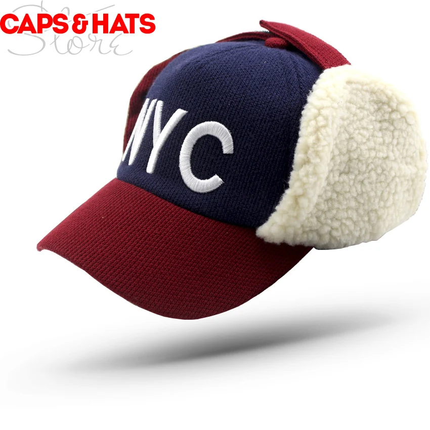 2019 зимние теплые NYC Kids Бейсбол шапки с ушками меховая шапка Детская Casquette Snapback