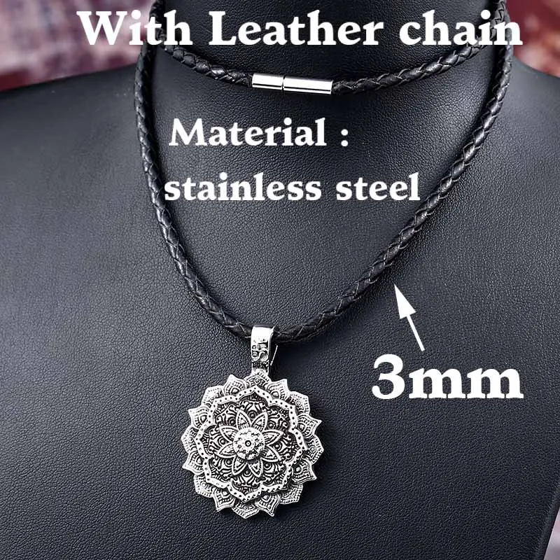Leather rope style Байер 316L из нержавеющей стали тибетское духовное ожерелье тибетское ожерелье с подвеской в виде мандалы геометрический амулет религиозные украшения LP310 - Окраска металла: Leather rope style