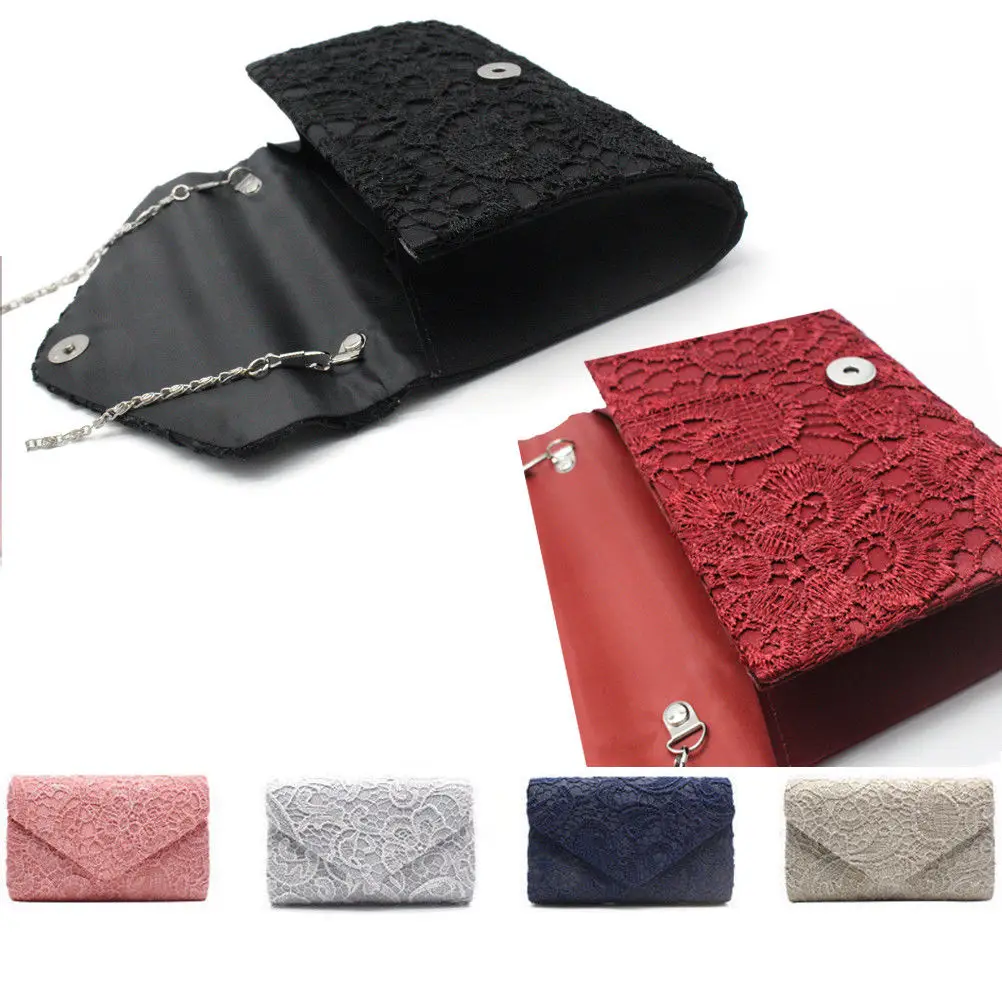 Женский клатч на плечо кружевная вечерняя сумка кошелек с цепочкой и кружевом