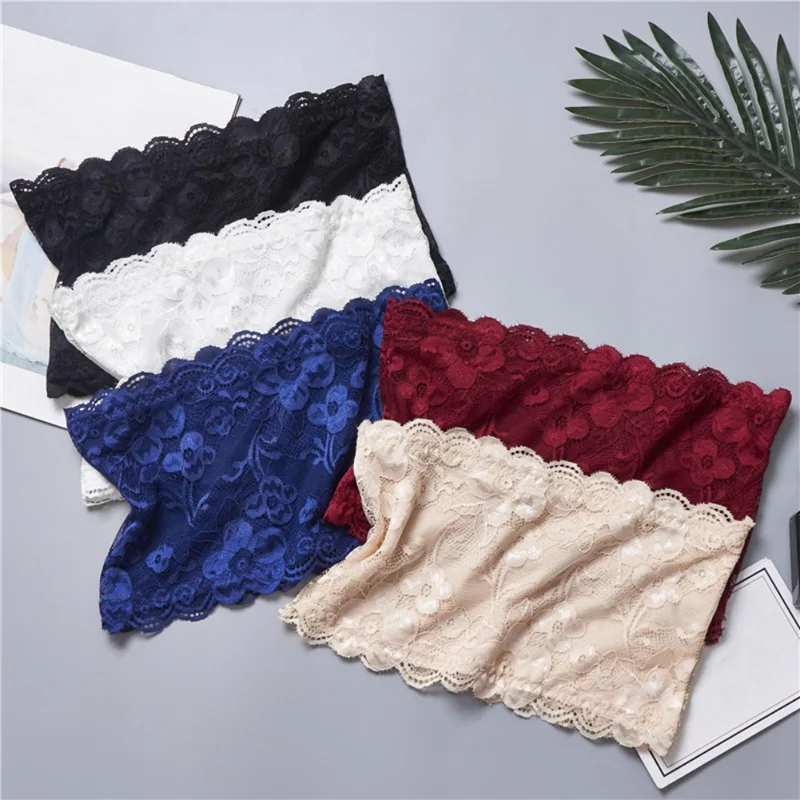 

Sexy Strapless Bottom Bra Women's Solid Color Lace Jacquard Anti-glare Tube Top