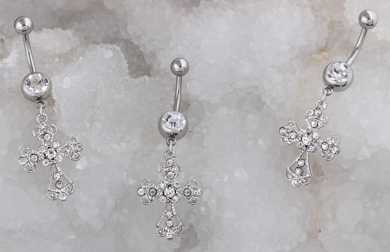 Популярный бренд 14 г полностью Кристальный крест пупка для живота кольца 1 6 мм