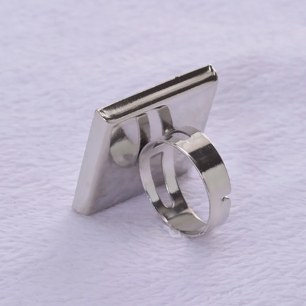 Регулируемая квадратная рамка 25 мм с родиевым покрытием стеклянный кабошон