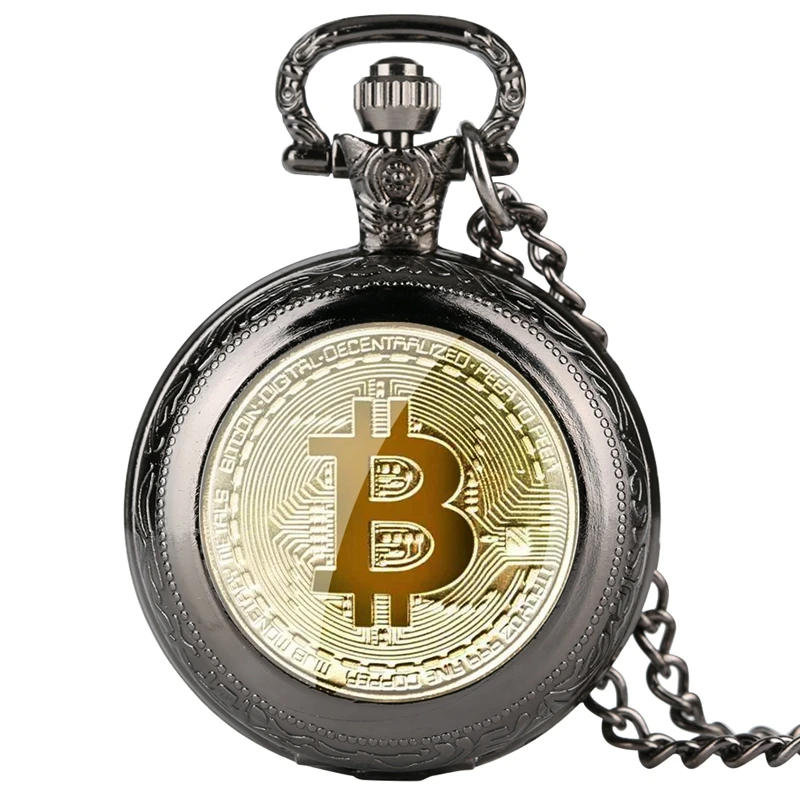 Позолоченные физические биткоины Casascius Биткоин BTC кварцевые карманные часы физический Металл антикварная имитация Бит монета художественная коллекция - Цвет: Classic Black