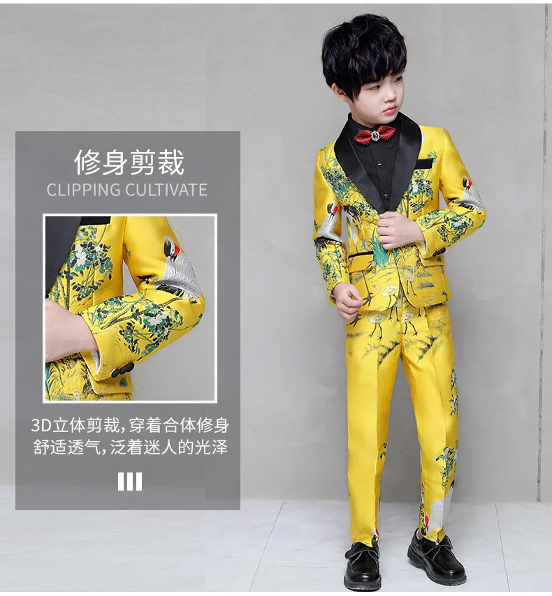 Formal Children's Dress Suits Set Handsome British Boys Piano Wedding Party Costumes Kids Embroidery Blazer Shirt Pants Clothes