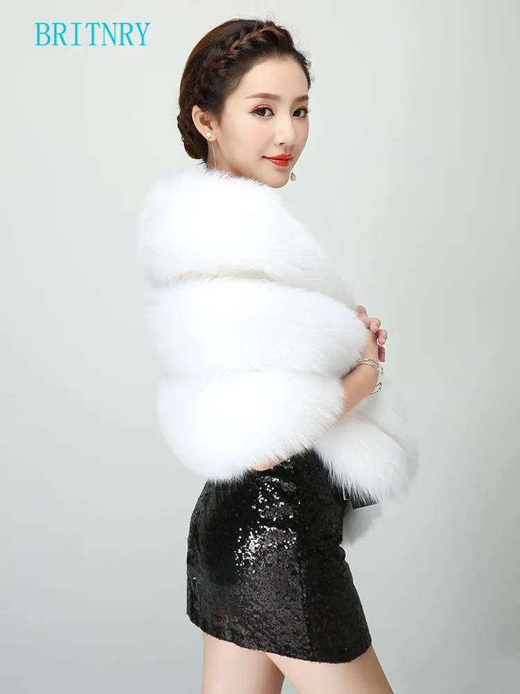 BRITNRY New Arrival Elegant Fur Wrap Ivory Red Grey Shrugs for Women Fuax Shawl Winter Wedding Coat | Свадьбы и торжества