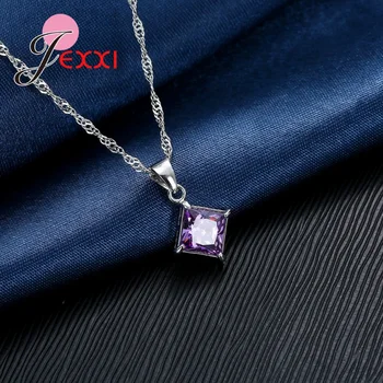 New Simple Fashion Square Cubic Zircons 925 Sterling Silver Jewelry Sets For Women Wedding Accessory 8 Colors 6