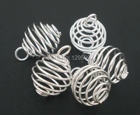free shipping 50pcs wholesales beads spiral cages pendants charms silver plated jewelry findings component 18x15mm