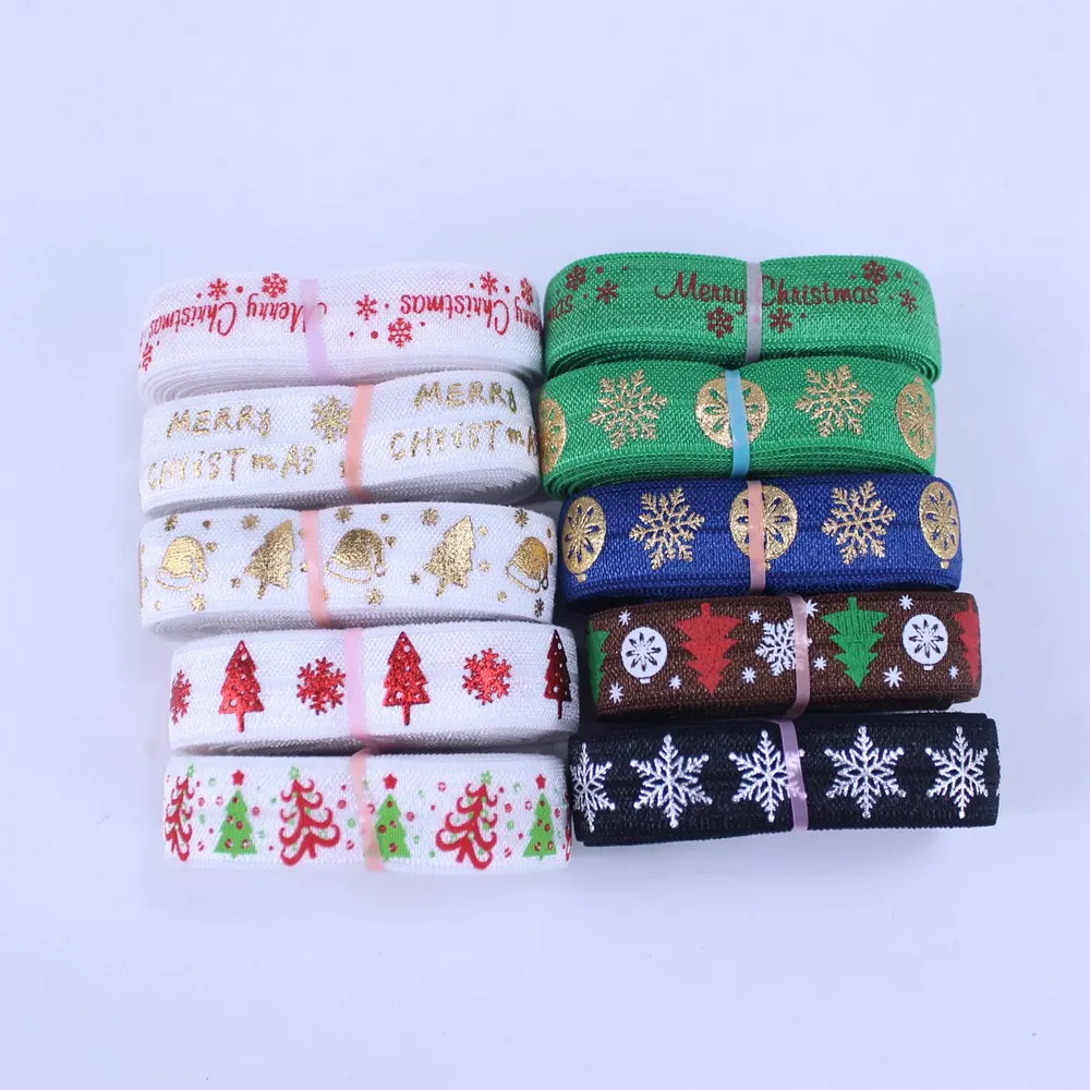 20 ярдов/партия 2 ярдов каждый узор 5/8 ''fold over elastic FOE Рождество печатных оголовье Головные уборы повязка для волос diy